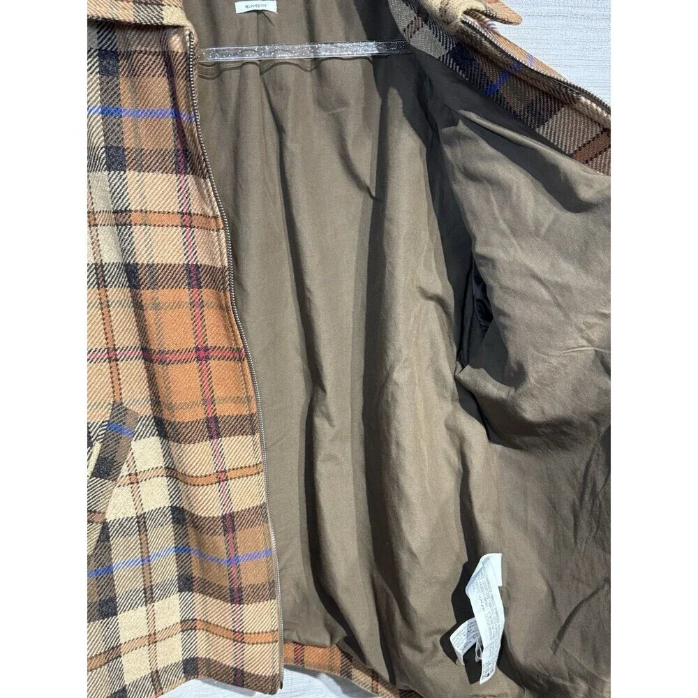ZARA Men’s Textured Flannel Multi Brown Jacket Fall Coat Size Large